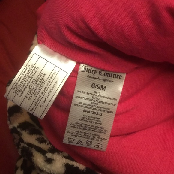 Juicy Couture baby girl leopard print hooded bunting snowsuit pink trim 6-9 mo - Picture 9 of 11